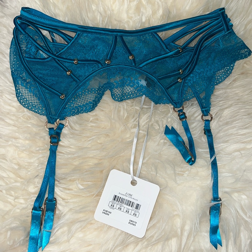 Honey Birdette Jade Blue suspender xs